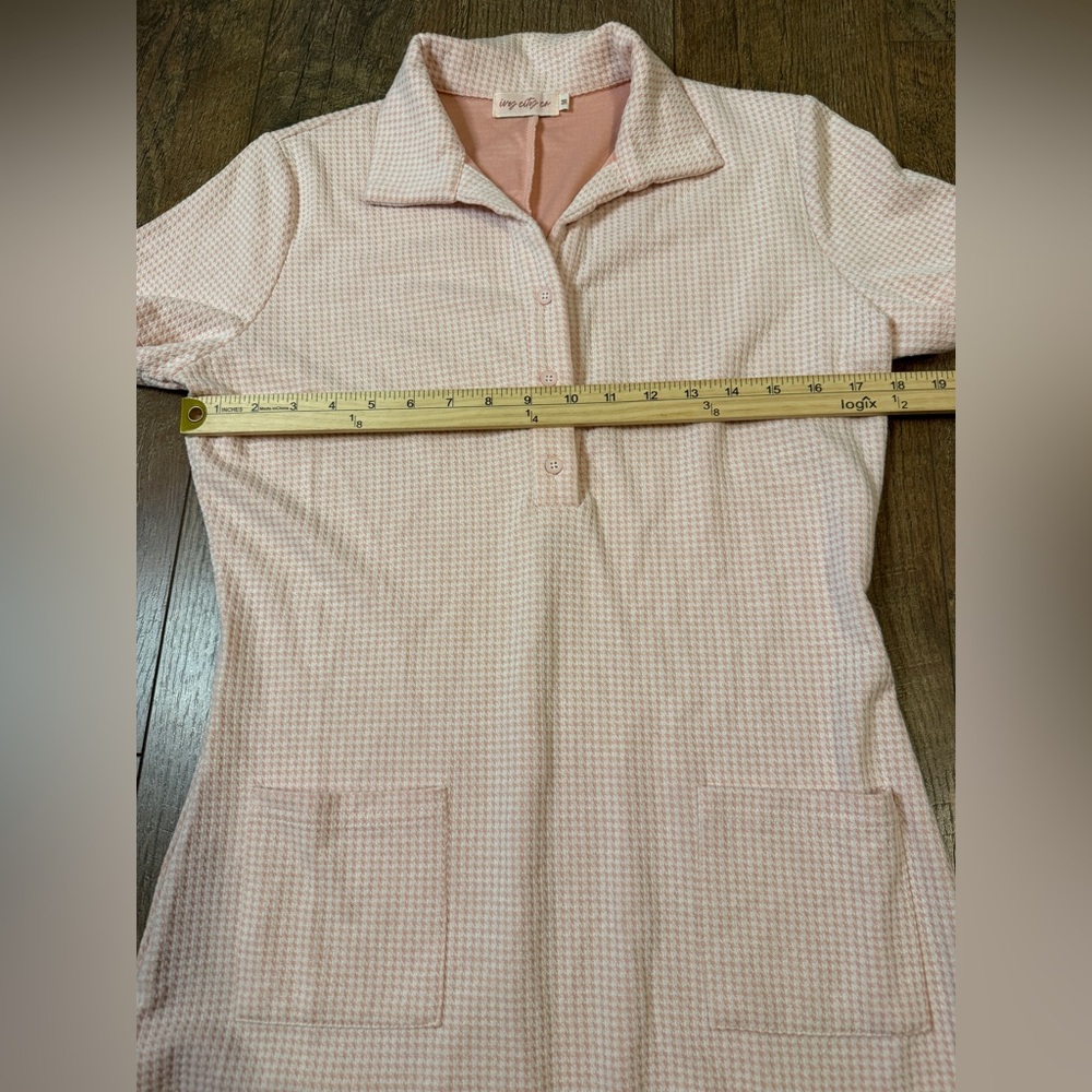 Ivy City Co Piper Peach Houndstooth Collared w/ Godet Hem Sz M - Picture 8 of 13